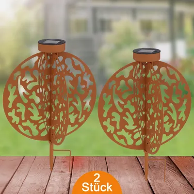 Produktbild von Solarleuchte Garten 2er Set Scheibe Rost Solarlampe Außen Außenleuchte Solar