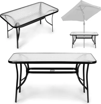 Produktbild von Gartentisch aus Glas 120x70 cm, für Terrasse und Garten, gehärtetes Glas, Schirmloch, MultiGarden