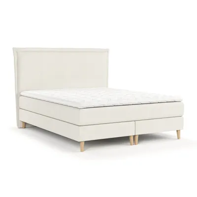 Produktbild von Boxspringbett Livia Interiors Raisins, Bett 200x200 cm, Kontinentalbett, Doppelbett, H2 Bonell - Matratze und Topper, Webstoff Megan, Creme Farbe