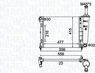 Produktbild von MAGNETI MARELLI 350213183900 Kühler Wasserkühler Motorkühler für FIAT 500 (312) 500 C (312) Panda Schrägheck (312, 319) Panda Van (312, 519) für FORD