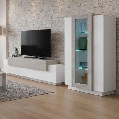 Produktbild von Wohnwand Weiß Grau TV-Schrank Vitrine Corona