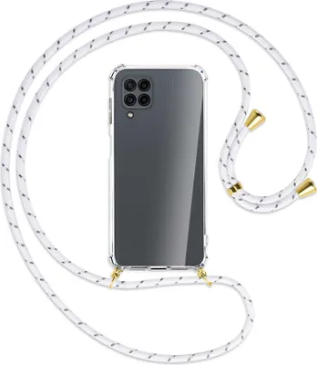 Produktbild von Handykette Backcover-Schutzhülle mit Band (Metall goldfarben) für Samsung Galaxy M32 (M325) - weiß/grau