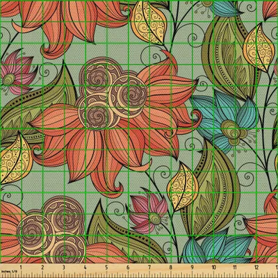 Produktbild von ABAKUHAUS Blatt Gewebe als Meterware, Blühende Natur Muster reich in Farbe mit orientalischen Einflüsse Old Fashioned Style, 10 M (148 x 1000 cm), Mehrfarbig