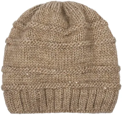 Immagine prodotto di styleBREAKER Cappello invernale da donna in maglia con paillettes, apertura per coda di cavallo e fodera in pile termico, berretto 04024177