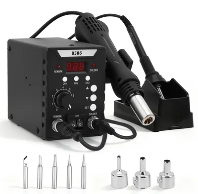 Produktbild von Lötstation - 2-in-1 Löt- und Heißluftstation - 700 W - 2 Digitale Displays - 10-Minuten-Schlafmodus - Für SMD-Nacharbeiten - 220 V - Schwarz