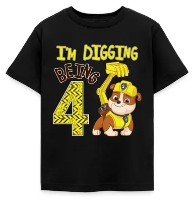 Produktbild von Spreadshirt Paw Patrol Rubble 4. Geburtstag Kinder T-Shirt, 110/116 (5-6 Jahre), Schwarz