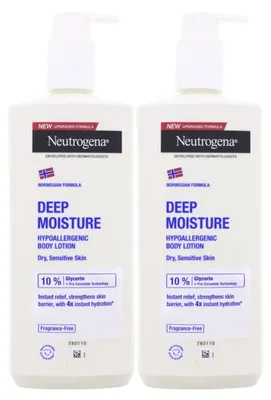 Produktbild von 2 x Neutrogena Deep Moisture Bodylotion Sensitiv Parfümfrei Trockene Empfindliche Haut je 400ml