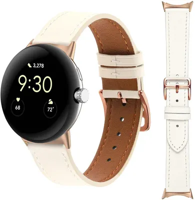 Produktbild von Stravo Premium Slim Echtleder Uhrenarmband 41 mm, passend für Google Pixel Watch 1/2/3/4, Roségold - Weiß