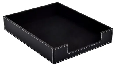 Produktbild von Leder Briefablage, Schreibtisch Organizer, A4 stapelbare Ablagefächer für Briefe, Papierhalter, Postkörbe, Zeitschriften, Schwarz