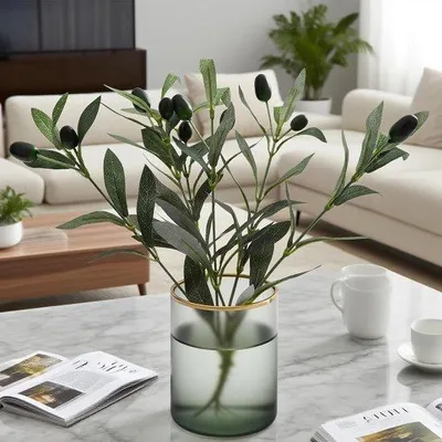 Productafbeelding van Kunstolijftakken, 30 cm, realistisch, 10 stuks, 2 bloemen per tak, flexibele takken voor boeketten, decoratieve takken, 10 stuks, geschikt voor woonkamer, bruiloft, appartement.