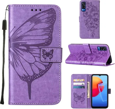 Immagine prodotto di VIVO Y51 2020 Custodia, Farfalla Rilievo Flip Custodia in pelle con slot per schede e stand per VIVO Y51 2020 / Y31 2021 / Y51A / Y53s 4G) Viola