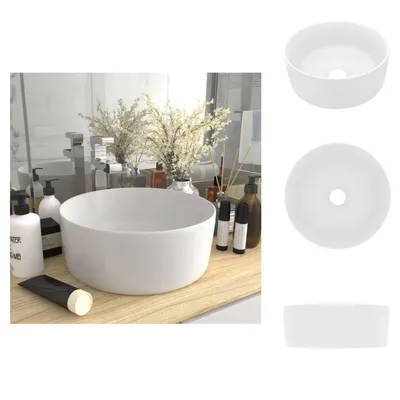 Immagine prodotto di vidaXL Lussuoso lavabo rotondo bianco opaco 40x15 cm in Vetroceramica - Lavabo da bagno