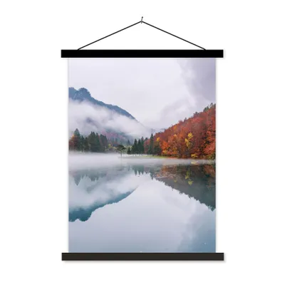 Produktbild von MuchoWow® Textilposter Herbst - Nebel - Wasser - Landschaft 40x53 cm mit schwarzem Rahmen - Abbildung