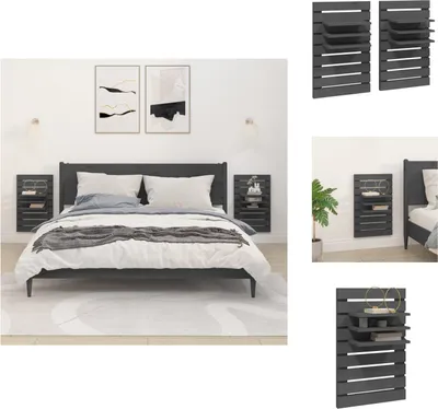 Image de vidaXL Tables de chevet murales 2 pcs. Gris Pin massif - Étagères murales