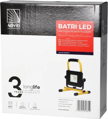 Zdjęcie produktu dla BATRI LED 20W, lampa robocza, przenośna z akumulatorem, 1600lm, IP65, 6500K, 4400mAh