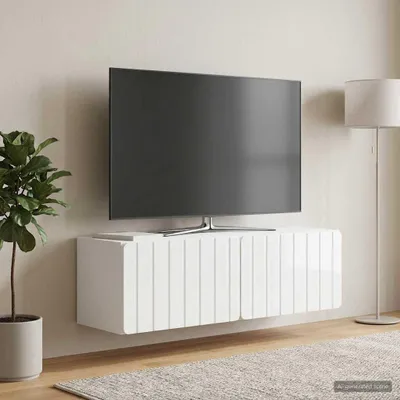 Zdjęcie produktu dla Maison Exclusive – szafka pod telewizor do montażu na ścianie 98 x 31 x 30 cm, biała z połyskiem