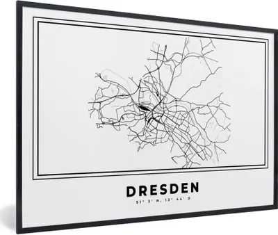 Produktbild von MuchoWow® Gerahmtes Poster Schwarz und weiß - Deutschland - Stadtplan - Dresden 30x20 cm - Poster mit Schwarzem Bilderrahmen Wandposter Rahmen Foto Bilder - Kunstdruck - Bild-Poster
