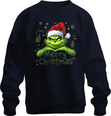 Produktbild von Grinch Merry Christmas Weihnachten Santa Hat Schneeflocke Geschenk Uni Sweatshirt Pullover, Navy, 3XL