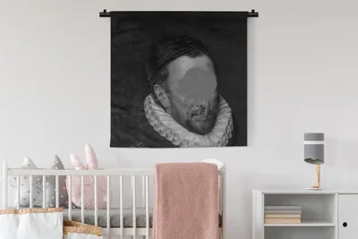Produktbild von MuchoWow® Wandteppich Wandbehang Porträt von Wilhelm I. - Adriaen Thomasz - Schwarz und Weiß 90x90 cm Tapisserie Dekoration Wandtuch - Wandaufhänger