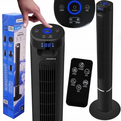 Zdjęcie produktu dla Mocny Cichy Wentylator Kolumnowy Wiatrak Podłogowy Climative Fresh ION Jonizator XXL Czarny Podłogowy Oscylacja 90° Sterowany Pilotem Energooszczędny