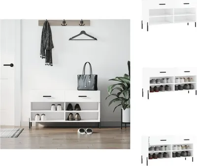 Obrázek produktu pro vidaXL Lavice na boty ve vysokém lesku bílá 102x35x55 cm materiál na bázi dřeva - Botníky a skříně