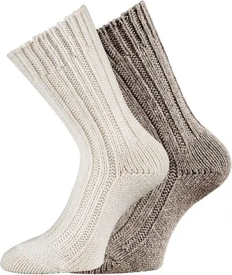 Produktbild von TippTexx 24 2 Paar superweiche Wollsocken mit Alpakawolle für Damen und Herren, Wollweiß-Mittelbraun, Größe 39-42