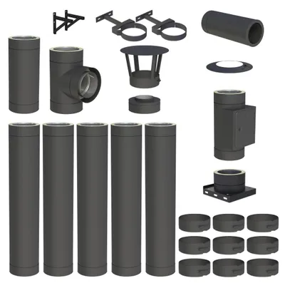 Produktbild von 6,2 m Edelstahlschornstein Ø 180 mm Komplettset doppelwandig DW-Black Wandmontage