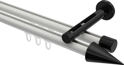 Produktbild von Interdeco Innenlaufstange / Gardinenstange mit Innenlauf Weiß / Schwarz, Typ Siteno Savio (Kegel), 20 mm Ø 2-läufig, 260 cm