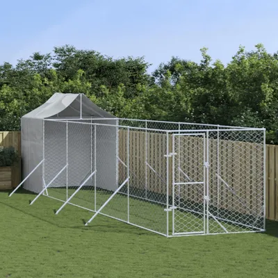 Produktbild von Outdoor-Hundezwinger mit Dach Silbern 2x10x2,5 m Stahl Verzinkt