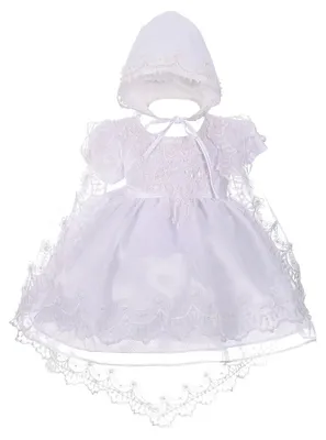 Imagen del producto de Vestido de bautizo para bebé niña de la marca Lito Angels, con capa y capucha, color blanco, talla 3-6 meses/68