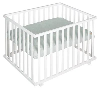 Produktbild von roba Laufgitter 75 x 100 cm - Baby Spielgitter inkl. grauer Einlage roba Style frosty green - 3-fach höhenverstellbar - Mobiler Laufstall mit Rollen