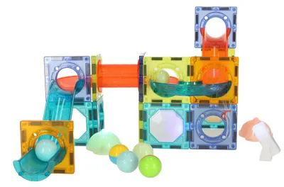 Image de Blocs de construction magnétiques : circuit à billes lumineux, 49 pièces