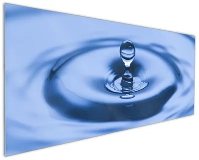 Produktbild von Wallario Küchenrückwand aus Glas, Größe: 125 x 50 cm, Motiv: Wassertropfen im blauen Wasser | Spritzschutz | abwischbar | pflegeleicht | in