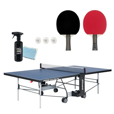 Produktbild von DONIC Tischtennisplatten-Set Indoor Roller 800 inkl. 2 Tischtennisschläger, 3 Tischtennisbälle, 1 Tischreiniger inkl. Tuch, TT-Netz, Schlägerhalterung