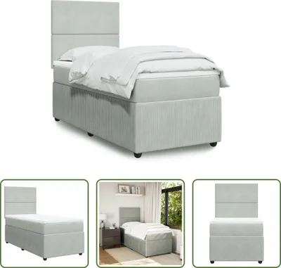 Immagine prodotto di The Living Store Letto a molle con materasso grigio chiaro 80x200 cm in velluto
