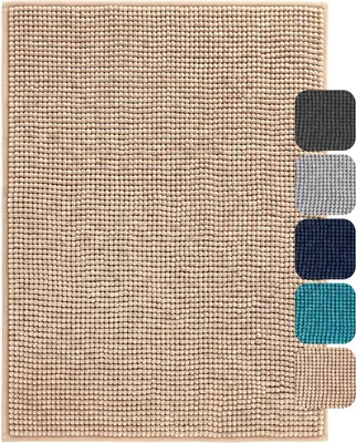 Produktbild von Chenille-Badevorleger, rutschfest, 60 x 90 cm, beige, saugfähig und maschinenwaschbar
