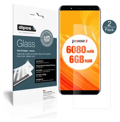 Produktbild von 2x Schutzfolie für Ulefone Power 3 matt - Anti-Shock 9H Folie dipos Glass