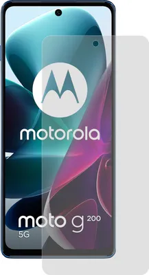 A screen protector is shown placed on a Motorola Moto G200 5G phone.