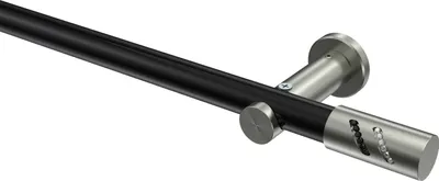 Produktbild von Interdeco Gardinenstange / Vorhangstange Schwarz / Edelstahl-Optik, Typ Platon Zoena (Glitzerzylinder) ohne Ringe, 20 mm Ø 1-läufig, 220 cm