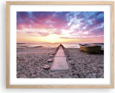 Produktbild von Gerahmtes Poster - Rahmen in heller Eiche - Boot Strand Himmel - 50x40 cm - Wand Bild - Wanddeko - Wandbilder - Kunstposter - Wandposter - Bilderrahmen - Bilder - Kunstdruck - P2NAA50x40-5064
