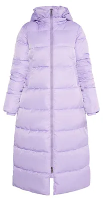 Produktbild von Damen Lange Warme Steppjacke mit Kapuze und Stehkragen lila Größe L