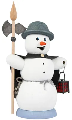 Produktbild von Drechslerei Kuhnert Räucherfigur - Schneemann als Nachtwächter - ca. 13 cm - aus Holz - für Räucherkerzen (M)
