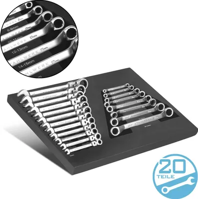 Image de STAHLWERK Coffret d'outils Jeu de 20 clés à molette Coffret en mousse souple