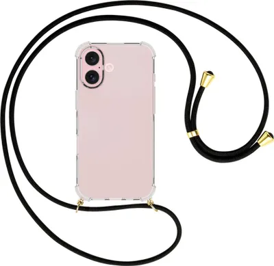 Produktbild von Handykette Backcover-Schutzhülle mit Band (Metall goldfarben) für iPhone 16 - schwarz