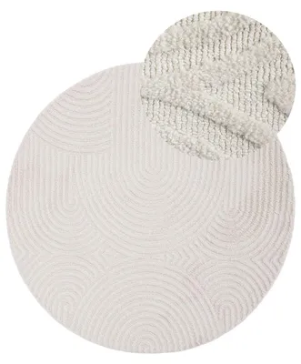 Image de carpetfine Tapis Holly Zen Ronde effet haut-bas tapis très doux crème Ø 300 cm | Tappeto velours corail Moderno per soggiorno, camera da letto e camera dei bambini