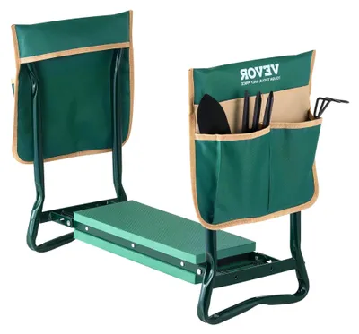 Produktbild von Kniebank 590x290x490mm, Kniekissen 152 mm, Kniehilfe für Gartenarbeit bis 150 kg, klappbarer Gartensitz mit 2 Werkzeugtaschen, Arbeitshocker zur Linderung von Knie- und Rückenschmerzen