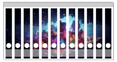 Produktbild von Wallario Ordnerrücken Sticker, selbstklebend für schmale Ordner, 12 Stück, Motiv Leuchtende Pixelstadt