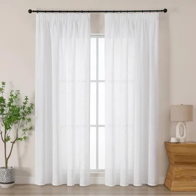 Immagine prodotto di Tende con arricciatura, aspetto lino, colore bianco, set da 2, dimensioni 220x140 cm