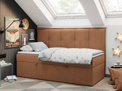 Produktbild von Boxspringbetten für Kinderzimmer, Jugendbett mit Matratze - BANCO - 90x200cm - Orange - H3
