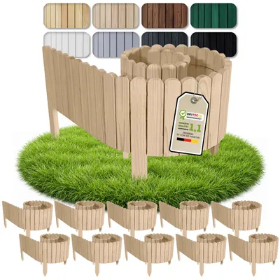 Produktbild von Floranica Beeteinfassung Rasenkante 20 m (10 Stück à 2 m), Höhe 20 cm, Unbehandelt, Steckzaun Beetumrandung Holzzaun